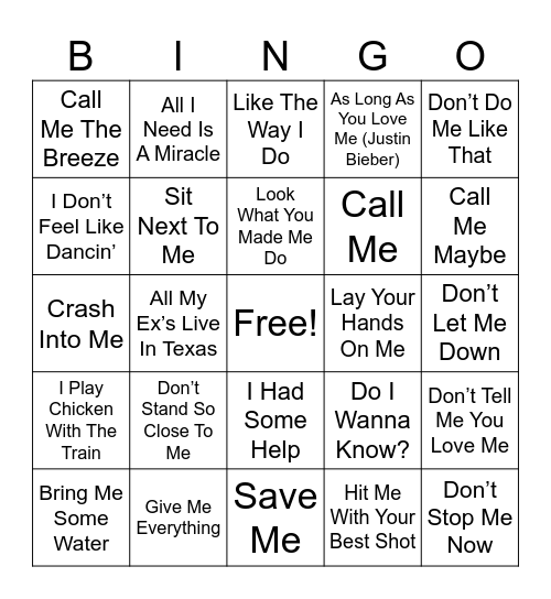 ME, MYSELF, & I MUSIC Bingo Card
