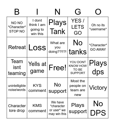 Gaming Bingo Card