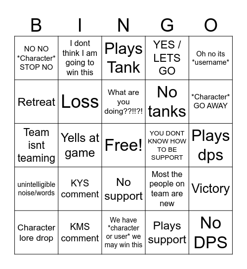 Gaming Bingo Card