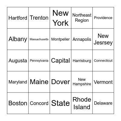 Northeast Region Bingo Card