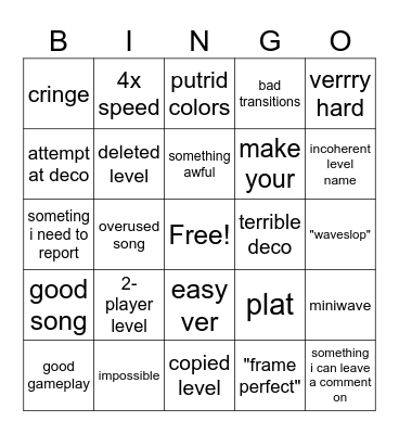 gd recent tab bingo Card