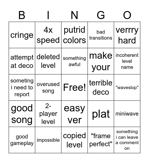 gd recent tab bingo Card