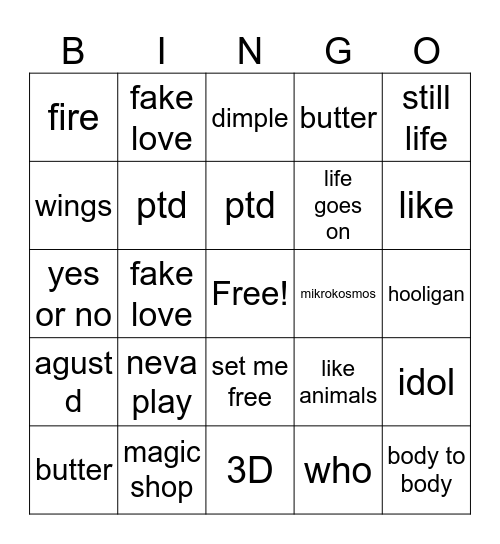 TABLA 1 Bingo Card