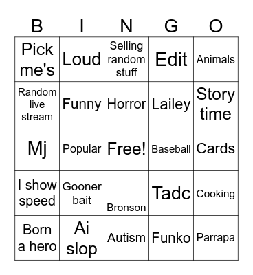 Tik tok bingo Card