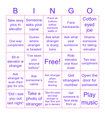 Elevator Rizz Bingo Card
