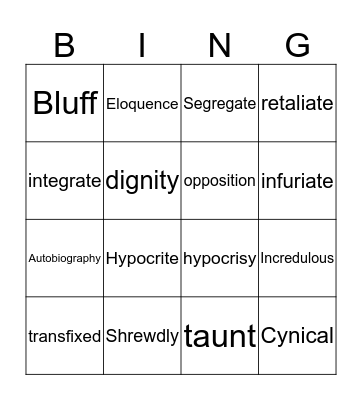 Vocabulary Bingo Card