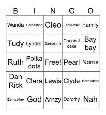Cousins Bingo Card