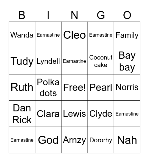 Cousins Bingo Card