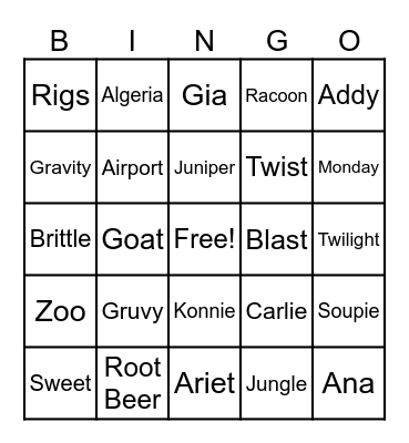 Cow Bingo Card