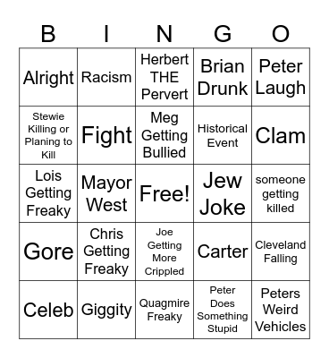 Family Guy Bingo Card