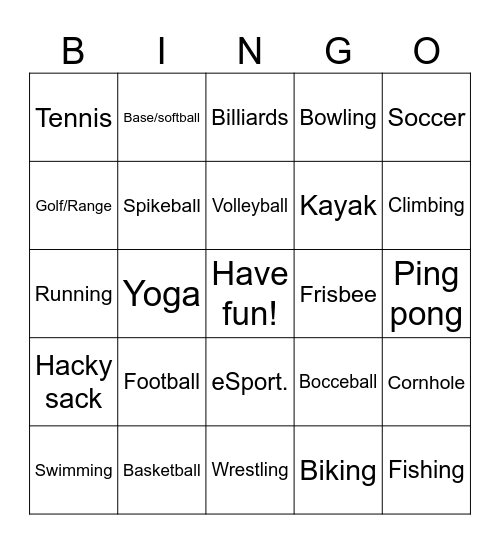 Sport Summer Bingo Card