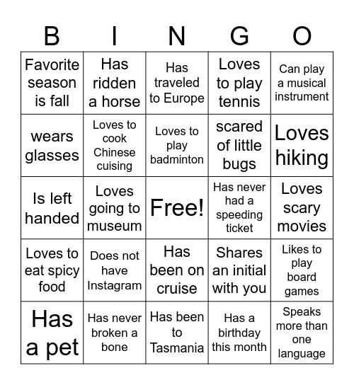人民公园相亲群交友会 Bingo Card