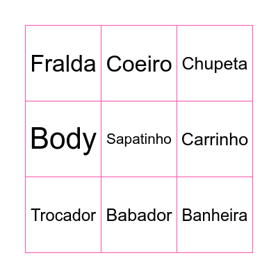 Bingo bebê Bingo Card