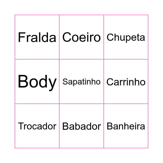 Bingo bebê Bingo Card