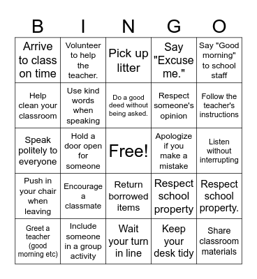 Courtesy Code Bingo Card