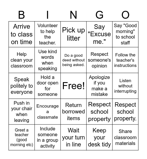 Courtesy Code Bingo Card