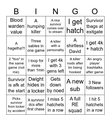 <Sebbes DBD Bingo July 2026> Bingo Card