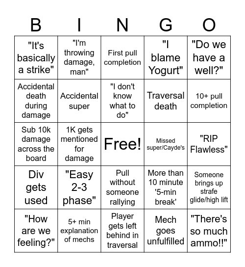 D2 RaD Bingo Card