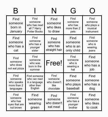 Getting to Know You Bingo Card