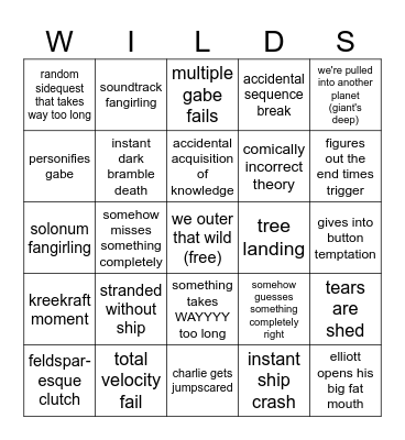 Outer That Wild - Charlie Bingo Card