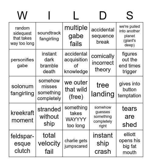 Outer That Wild - Charlie Bingo Card