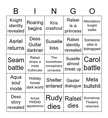 Deltarune Chapter 6 Bingo Card