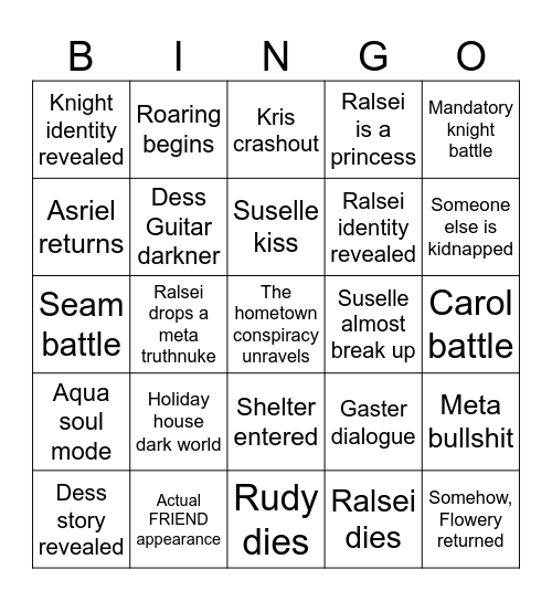 Deltarune Chapter 6 Bingo Card