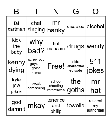 south park Bingo Card
