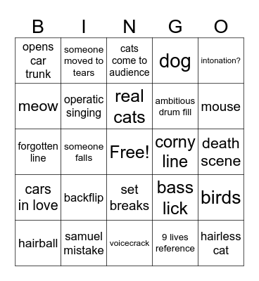 cars Bingo Card