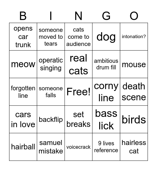 cars Bingo Card