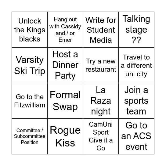 MICHAELMAS 2026 BINGO Card