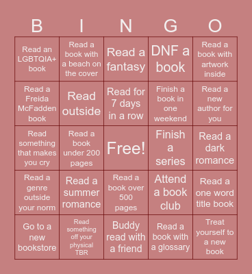 Bookish Bingo Challenge Bingo Card