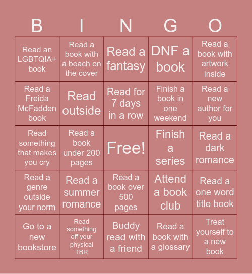 Bookish Bingo Challenge Bingo Card