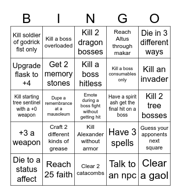 Elden ring bingo Card
