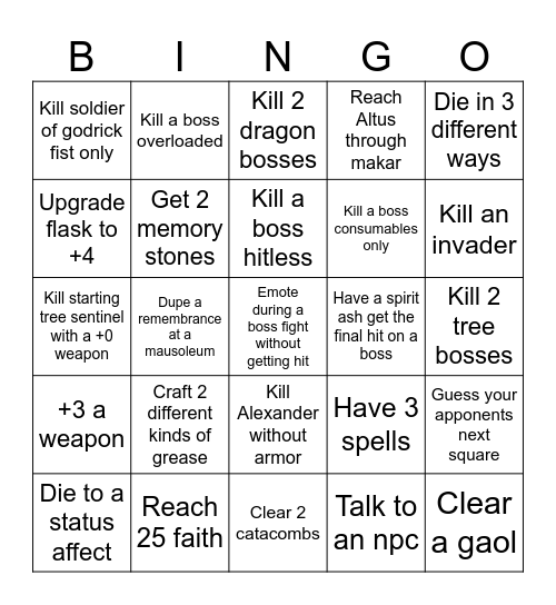 Elden ring bingo Card