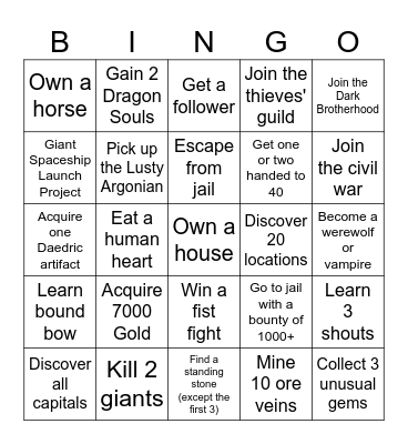 Skyrim Bingo Card