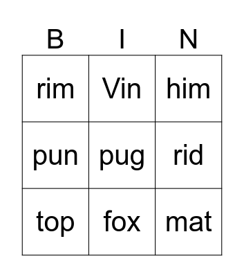 Untitled Bingo Card