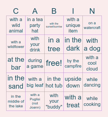 take a selfie... Bingo Card
