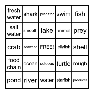 Ocean Animal Bingo Card