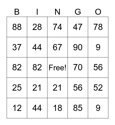 Untitled Bingo Card