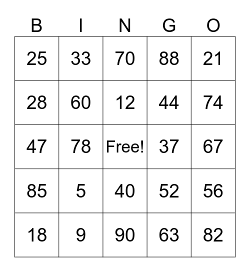 Untitled Bingo Card