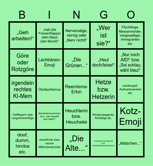 Luisa-Neubauer-Kommentar Bingo Card