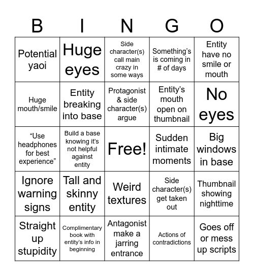 Minecraft horror mods rp videos Bingo Card