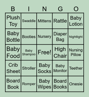 Baby Shower Bingo Card