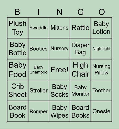 Baby Shower Bingo Card