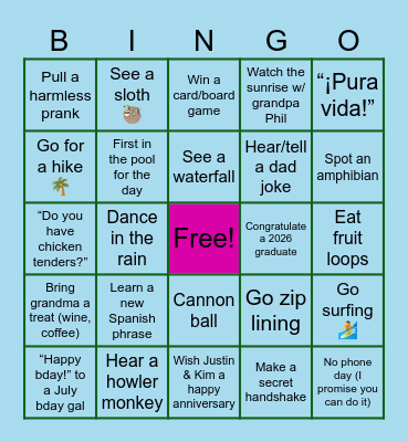 Costa Rica 2026🌺 Bingo Card