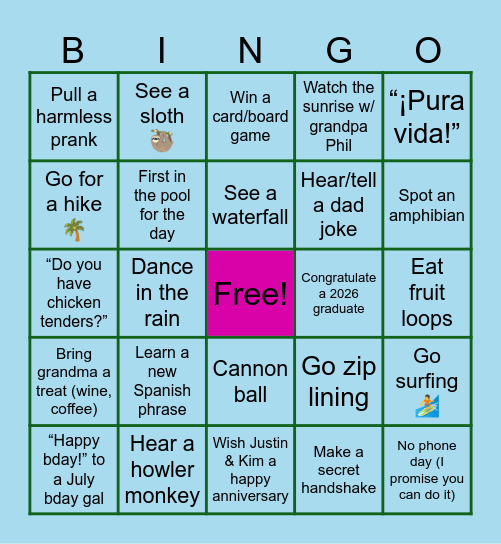 Costa Rica 2026🌺 Bingo Card