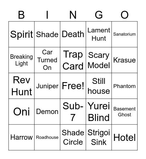 Blair Bingo Card