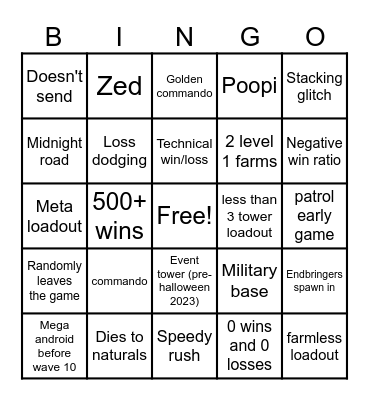 Tower battles 1v1 bingo Card