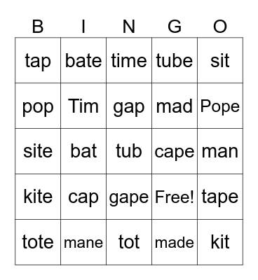 VOWEL SOUNDS Bingo Card